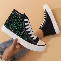 Alien Print Lightweight High Top Canvas Sneakers