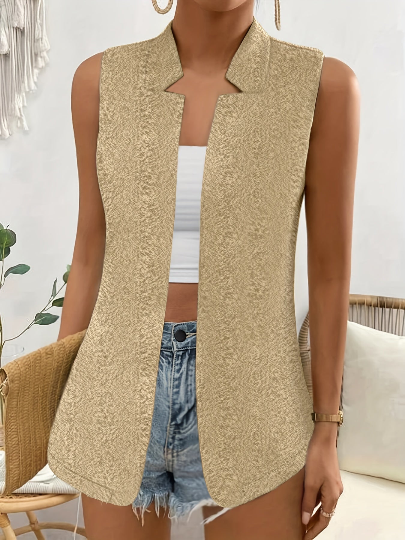 Versatile Sleeveless Vest Casual Open Front