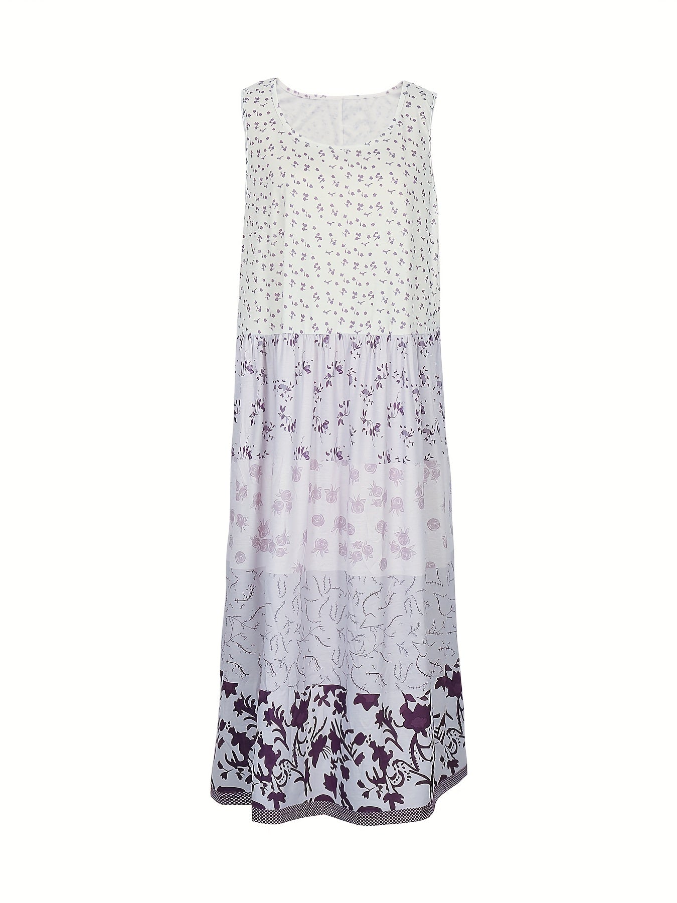 Colorblock Floral Print Tank Dress