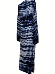 Tie Belt Long Sleeve Kaftan Cover Up Loose Fit V Neck Robe Dress