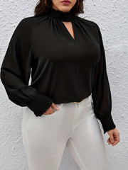 Solid Lantern Sleeve High Neck Blouse