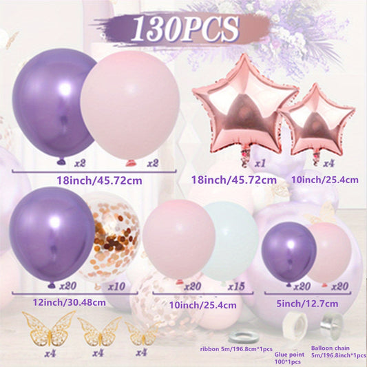 130pcs Butterfly Balloon Garland Kit Pink Purple Theme Balloon Arch
