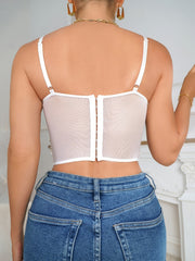 Floral Embroidery Cami Crop Top Hollow Out V Neck Mesh Bustier