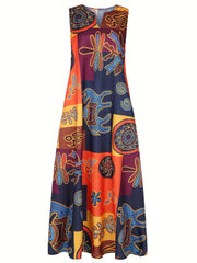 Colorblock Graphic Print Maxi Tank Dress With Pockets