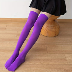3 Pairs Solid Thigh High Socks Elastic Over The Knee Stockings