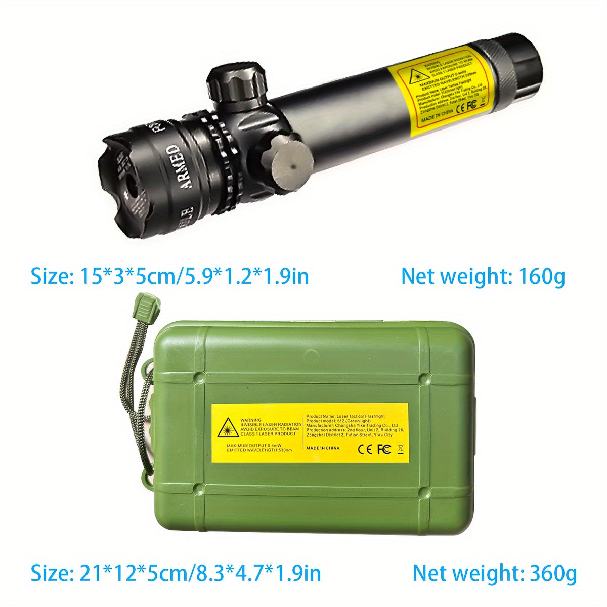 Green Laser Flashlight w/ Pressure Switch 18650 USB Charger Storage Box