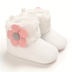Flower Comfortable Baby Girls Fleece Boots