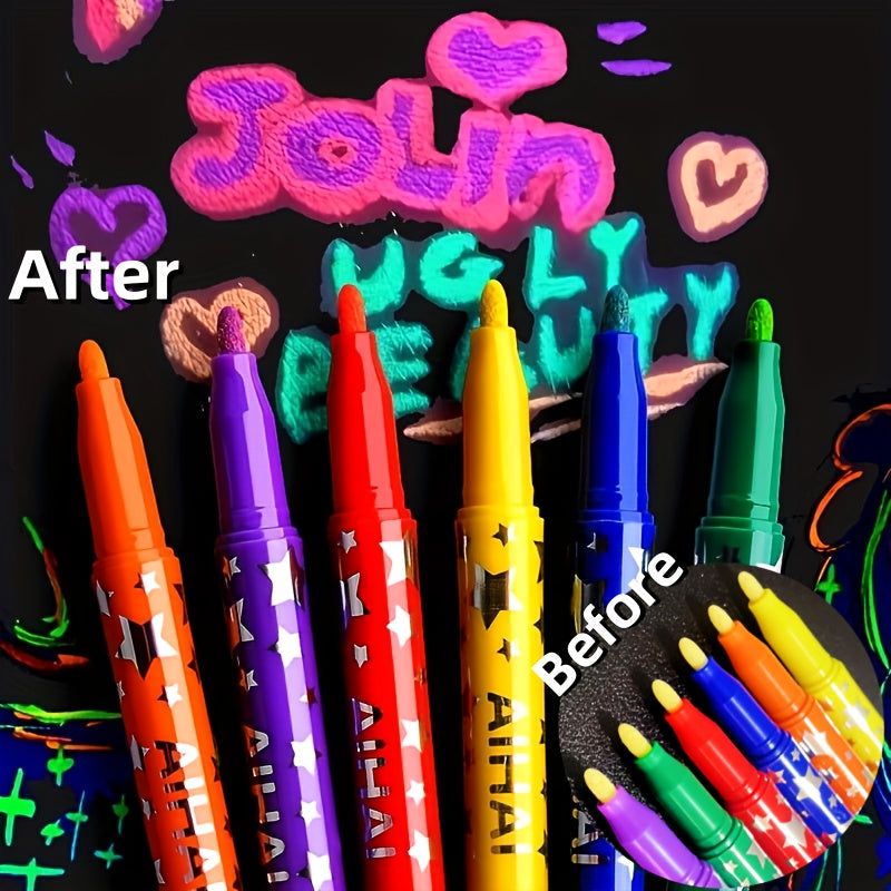 6 Colors Glow In The Dark Neon Highlighter Pens