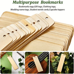 100pcs Wooden Blank Bookmark DIY Wooden Craft Unfinished Wooden Tag List Rectang