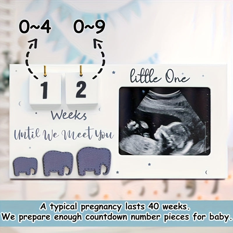 Wooden Ultrasound Photo Frame with Countdown and Reveal Info