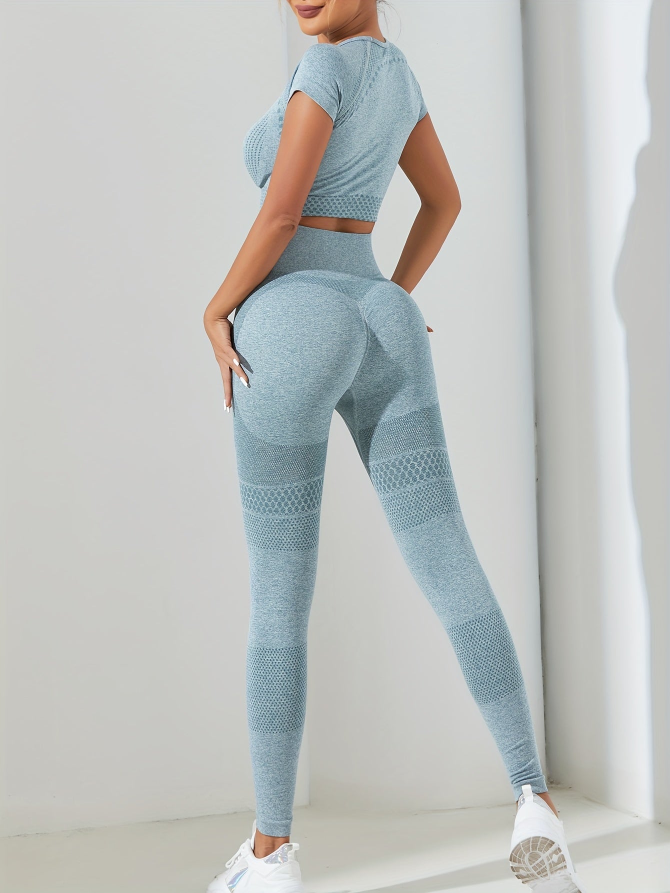 2pcs Stretchy Crop Top & Leggings Workout Set for Women