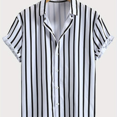Stripe Print Men's Casual Short Sleeve Shirt Summer Vacation Resort Tops