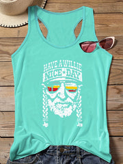 Crinkle Figure & Slogan Print Round Neck Plus Size Tank Top