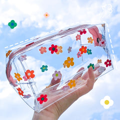Clear Flower Pencil Case Waterproof Travel Cosmetic Bag