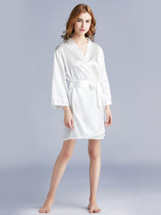 Solid Kimono Robe Embroidery Queen Short Robe With Belt