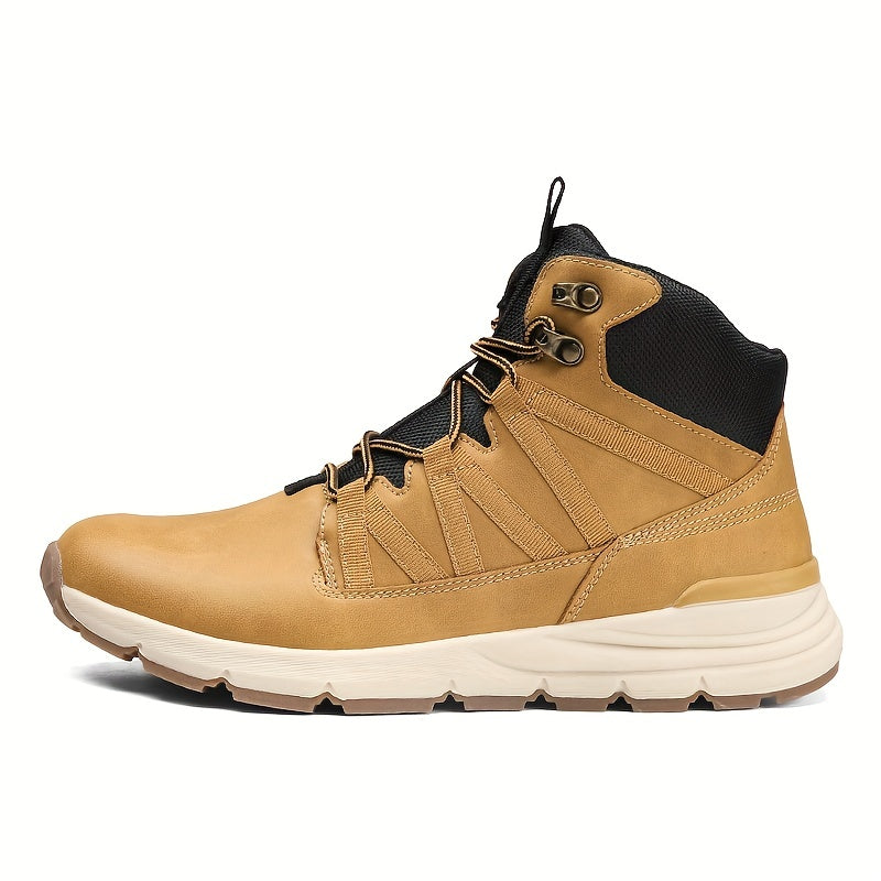Men's Lace Up High Top Hiking Boots Anti skid PU Leather Shoes