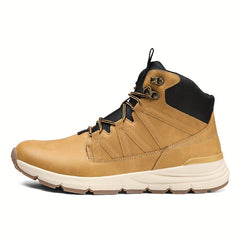 Men's Lace Up High Top Hiking Boots Anti skid PU Leather Shoes