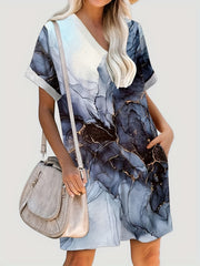 Floral Print Short Sleeve V Neck Dress