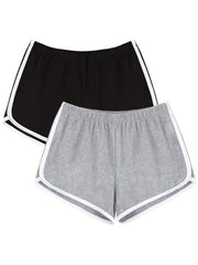 2 Pack Sporty Pajama Shorts Set Women's Plus Size Elastic Waist Home Wear