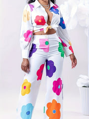 Women's Plus Floral Print Shirt & Pants Set - Vacay 2 Piece