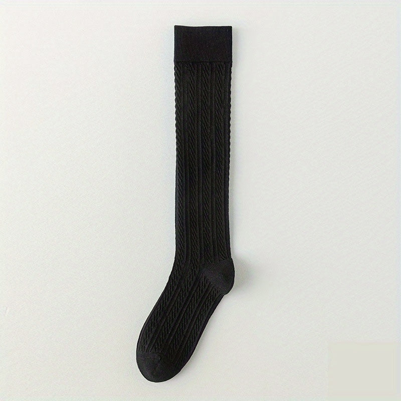 Solid Textured Calf Socks College Style Knee High Socks Women's Stocki