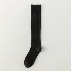 Solid Textured Calf Socks College Style Knee High Socks Women's Stocki