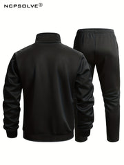 Men's Stand Collar Zip Up Jacket & Stretch Pants Sports Suit