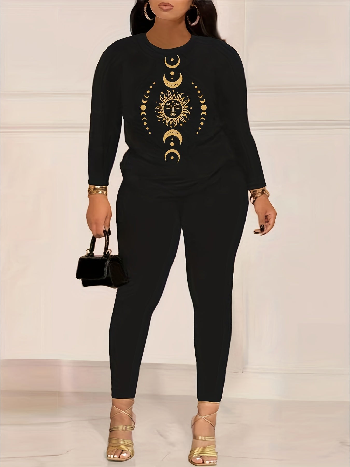 Vintage Graphic Print T shirt & Solid Leggings Set