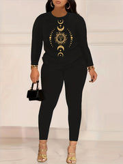 Vintage Graphic Print T shirt & Solid Leggings Set
