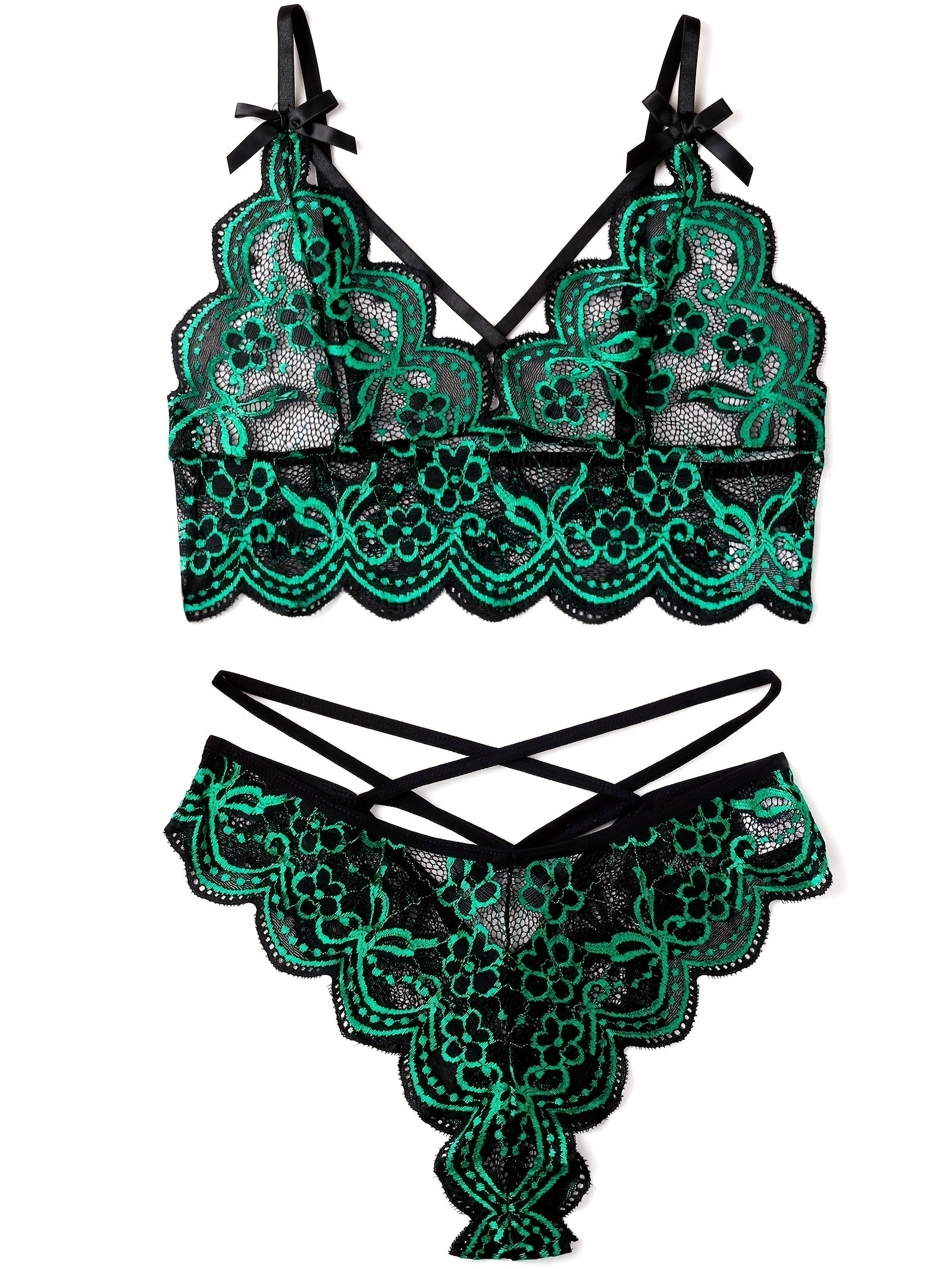 Floral Lace Lingerie Set - Sexy Bra & Cut Out Panties