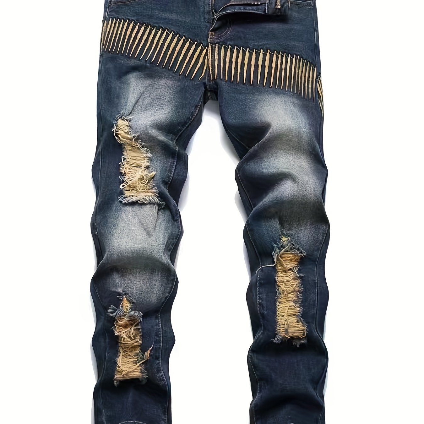 Men's Casual Slim Fit Stretch Denim Jeans with Butterfly Print