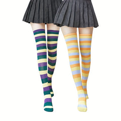 Striped Thigh High Socks Cosplay Over The Knee Stockings Women's Hosiery