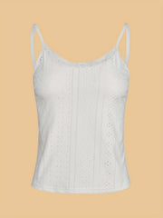Eyelet Spaghetti Straps Cami Top with Lace Trim
