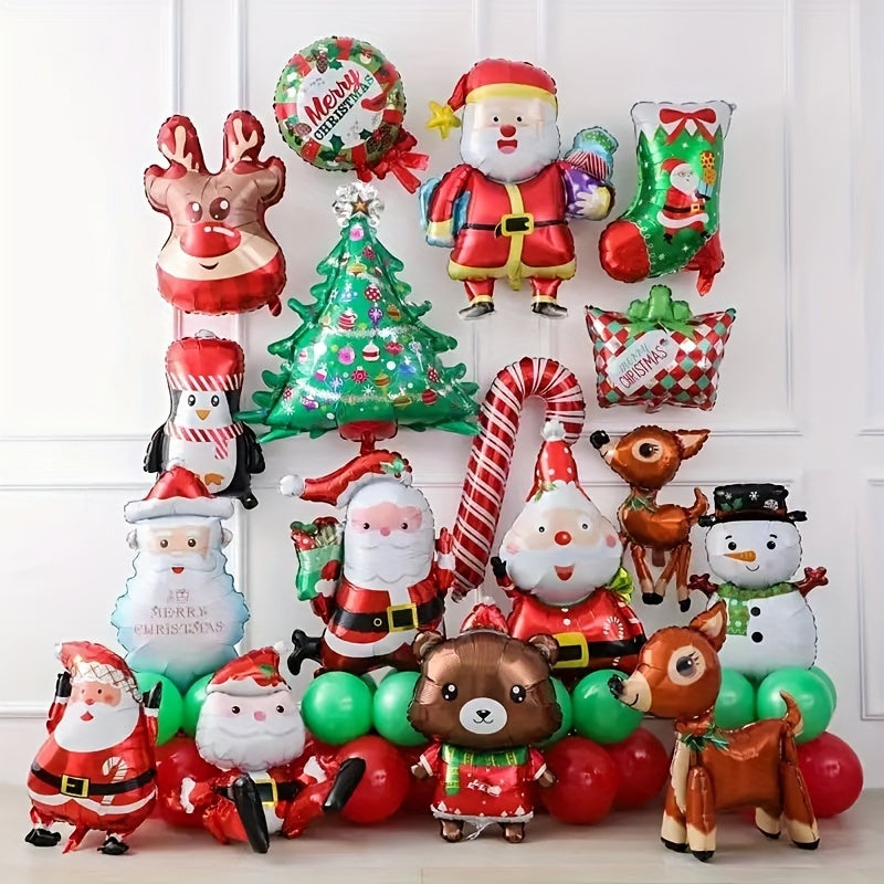 6pcs Christmas Polyester Film Balloons: Candy Crutch, Santa Claus, Christmas Tre