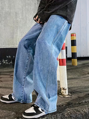 Loose Fit Jeans Mens Casual Street Style Denim Pants With Pockets
