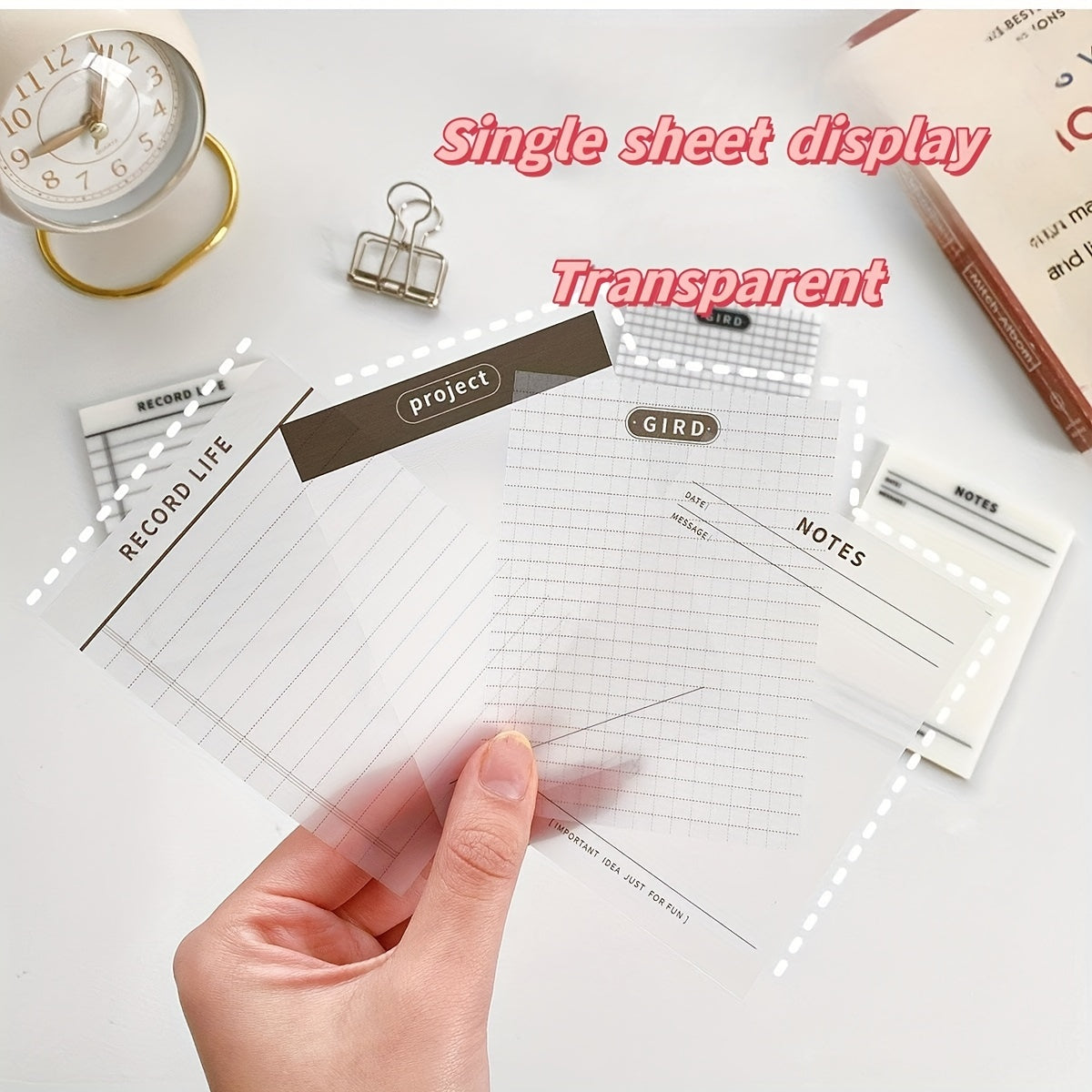 50 Sheets Transparent Plan Sticky Notes Key Grid Horizontal Lines