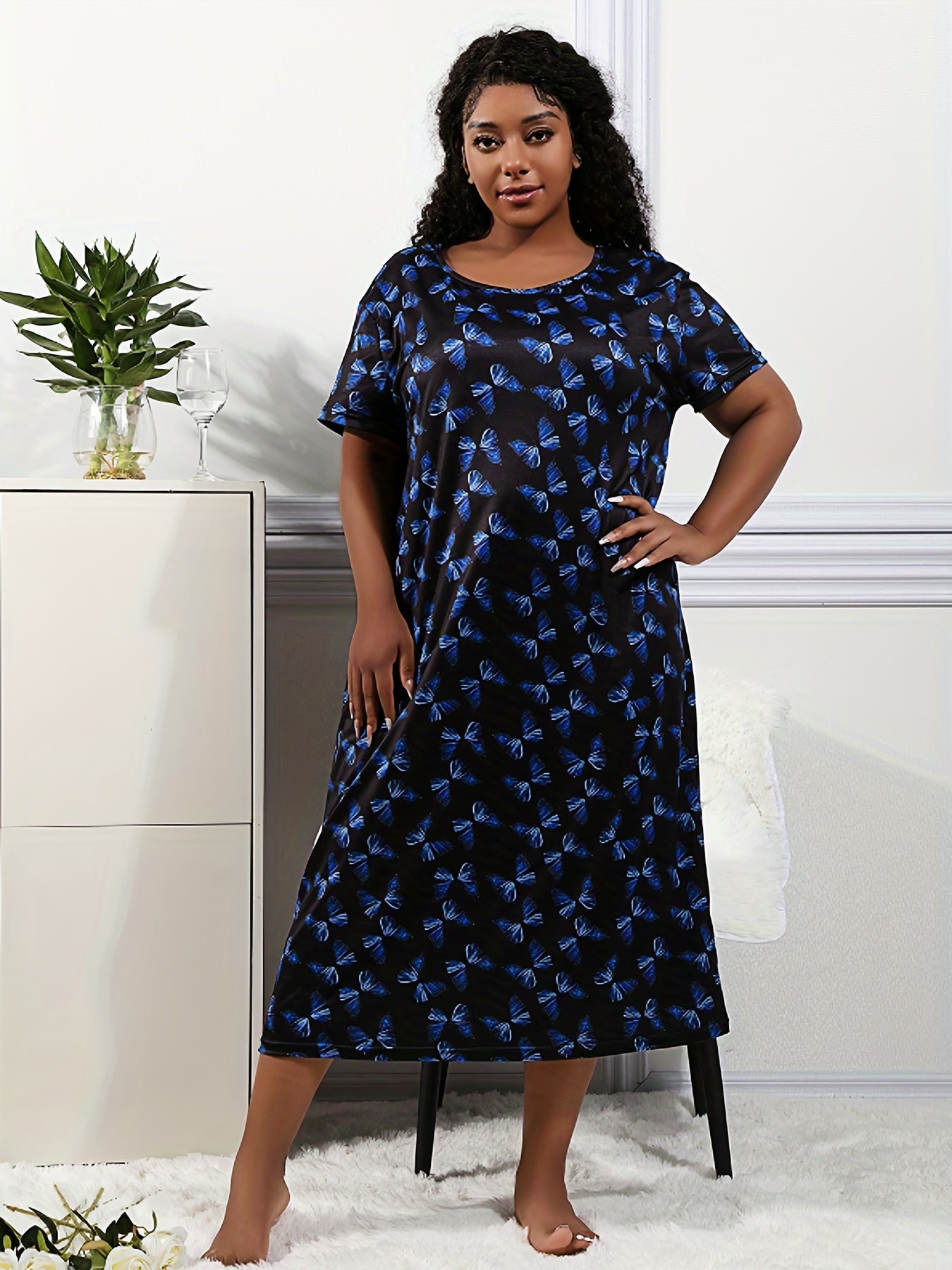 Butterfly Print Casual Loungewear Dress