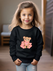 Girls Bear Pattern Crew Neck Sweatshirt For Spring Fall Christmas Gift