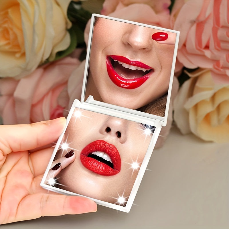 LED Compact Travel Makeup Mirror With Light Pink