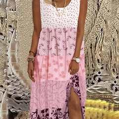Colorblock Floral Print Tank Dress