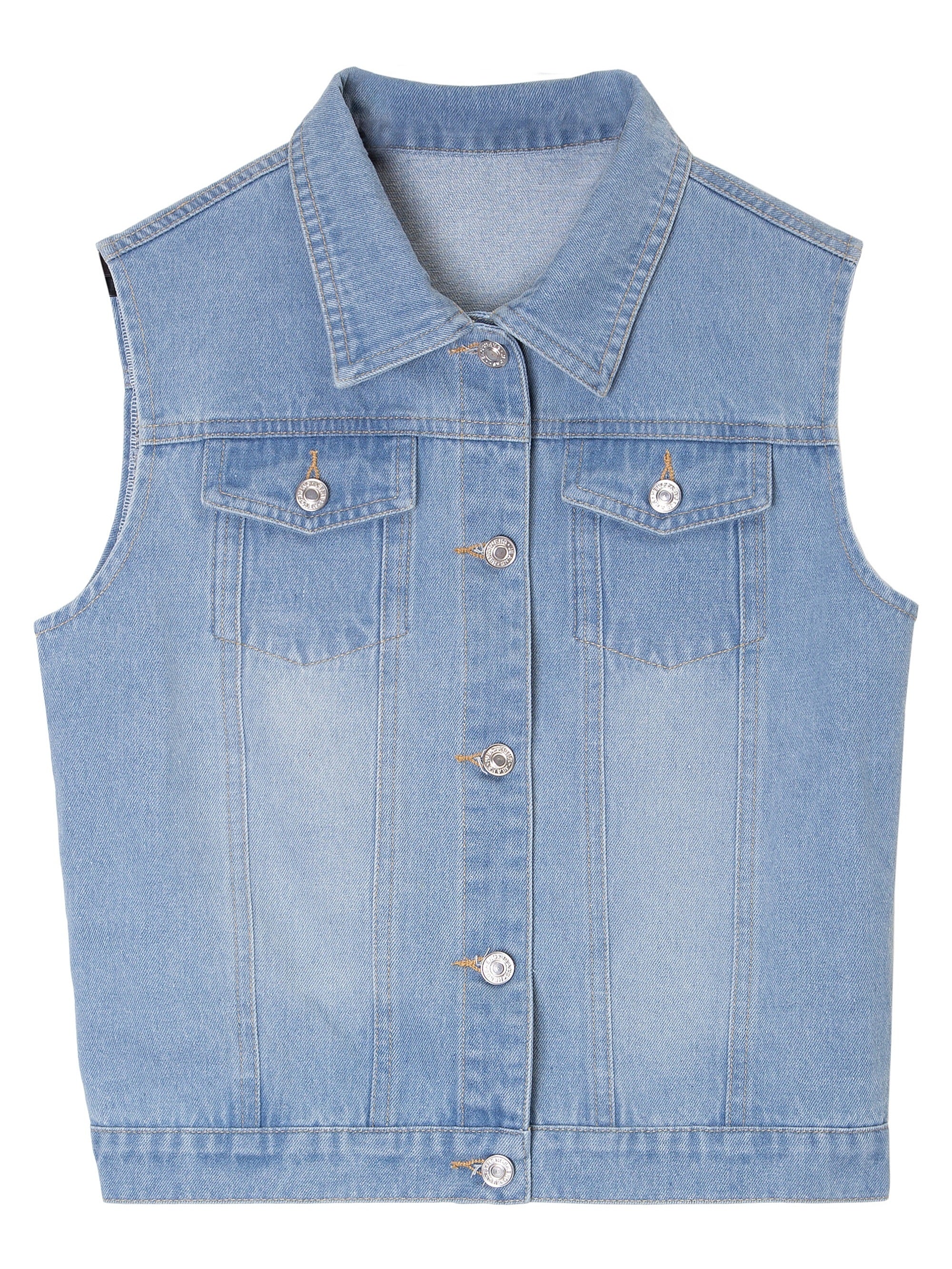 Sleeveless Loose Fit Denim Vest Women's Clothing
