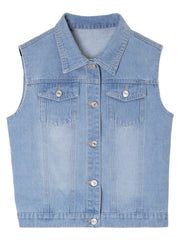 Sleeveless Loose Fit Denim Vest Women's Clothing