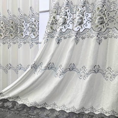 Grey Flower Embroidered Curtain for Home Decor