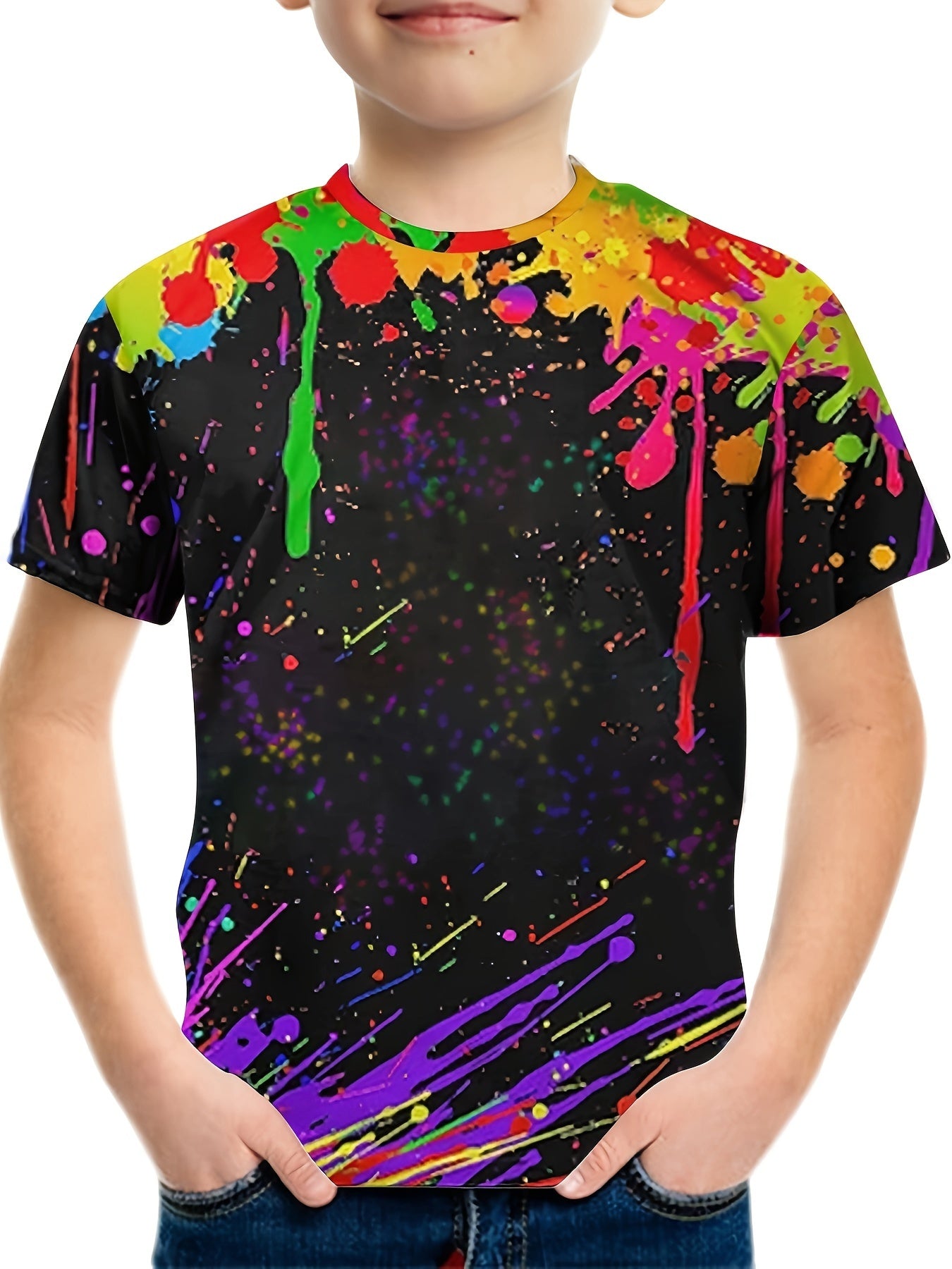 Colorful Paint 3D Print Boy's T Shirt Short Sleeve Breathable