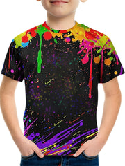 Colorful Paint 3D Print Boy's T Shirt Short Sleeve Breathable