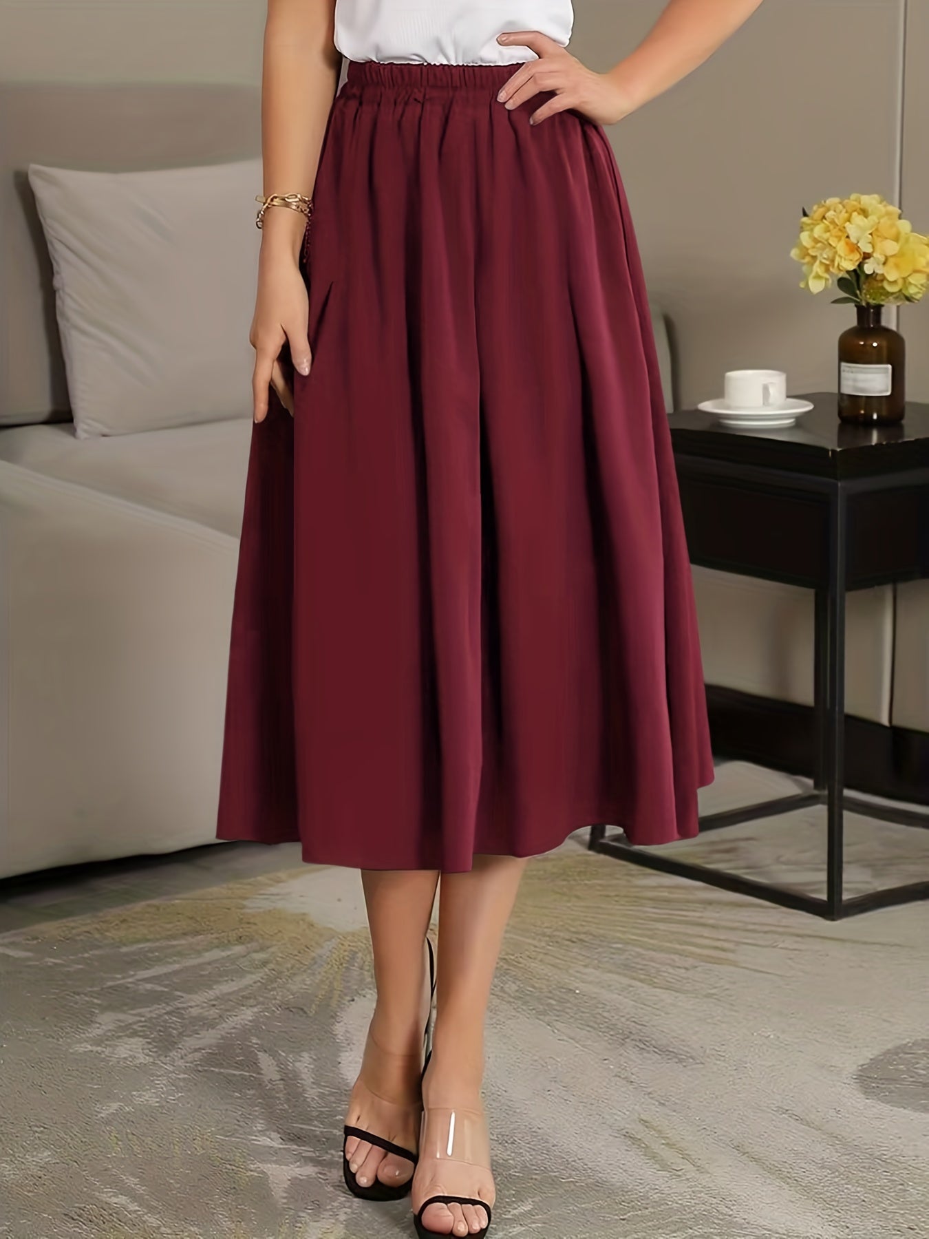 Solid Casual Midi Skirt for Women