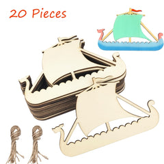 20pcs Wooden Viking Cutouts Craft Ornaments with Ropes - Home & Party Decor