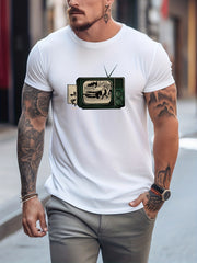 Men's Printed Leisure Sports T shirt Casual Round Neck Tee Shirt