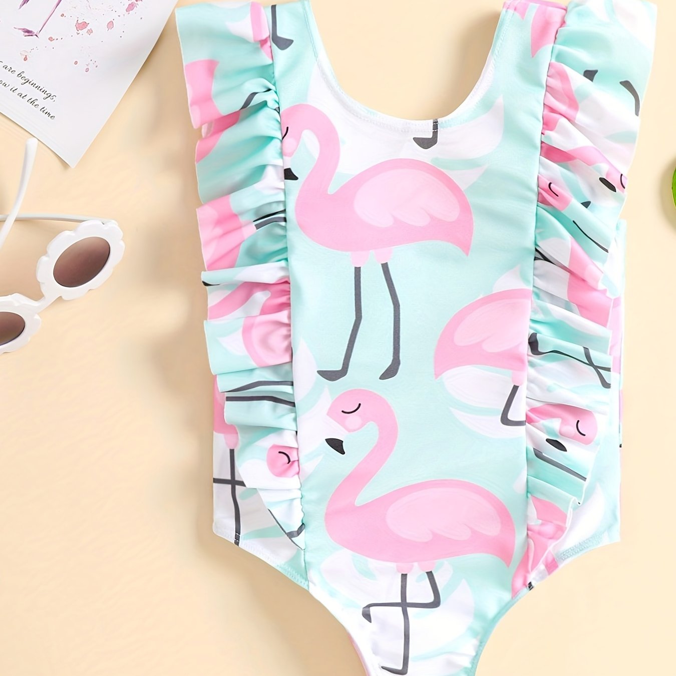 Flamingo Graphic One Piece Swimsuit for Baby Girls