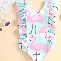 Flamingo Graphic One Piece Swimsuit for Baby Girls